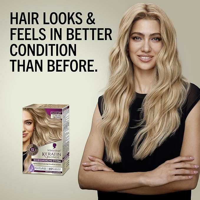 Schwarzkopf Keratin Blonde Hair Dye, 11.4 High Lift Pearl Blonde, Professional Quality Permanent Hair Color, Bond Enforcing System, Pre-Color Serum & Purple Conditioner Included
