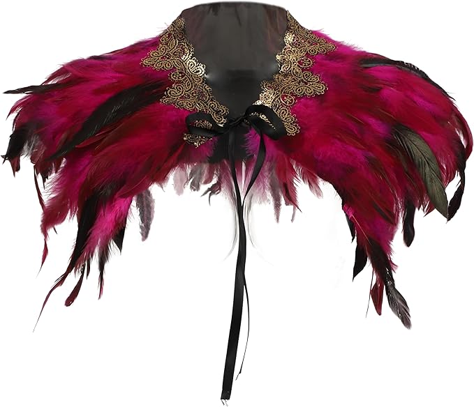 Women Feather Shawl Gothic Lace Cape Halloween Witch Cosplay Costume Carnival