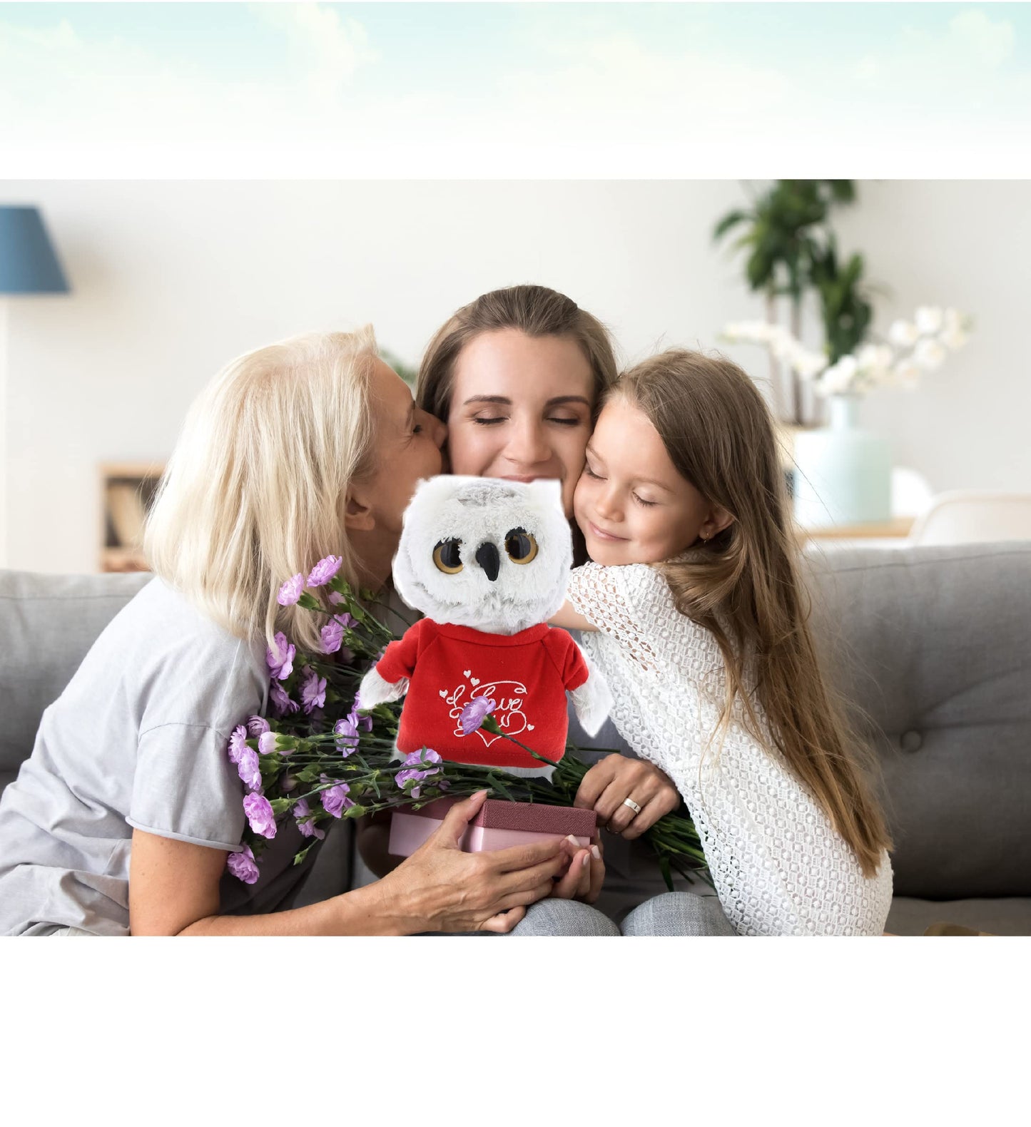 DolliBu I Love You Valentine Plush Grey Owl - Cute Stuffed Animal with Red Shirt and Name Personalization Gift for Valentines Day, Birthday, Anniversary, Romantic Date - 9 Inches