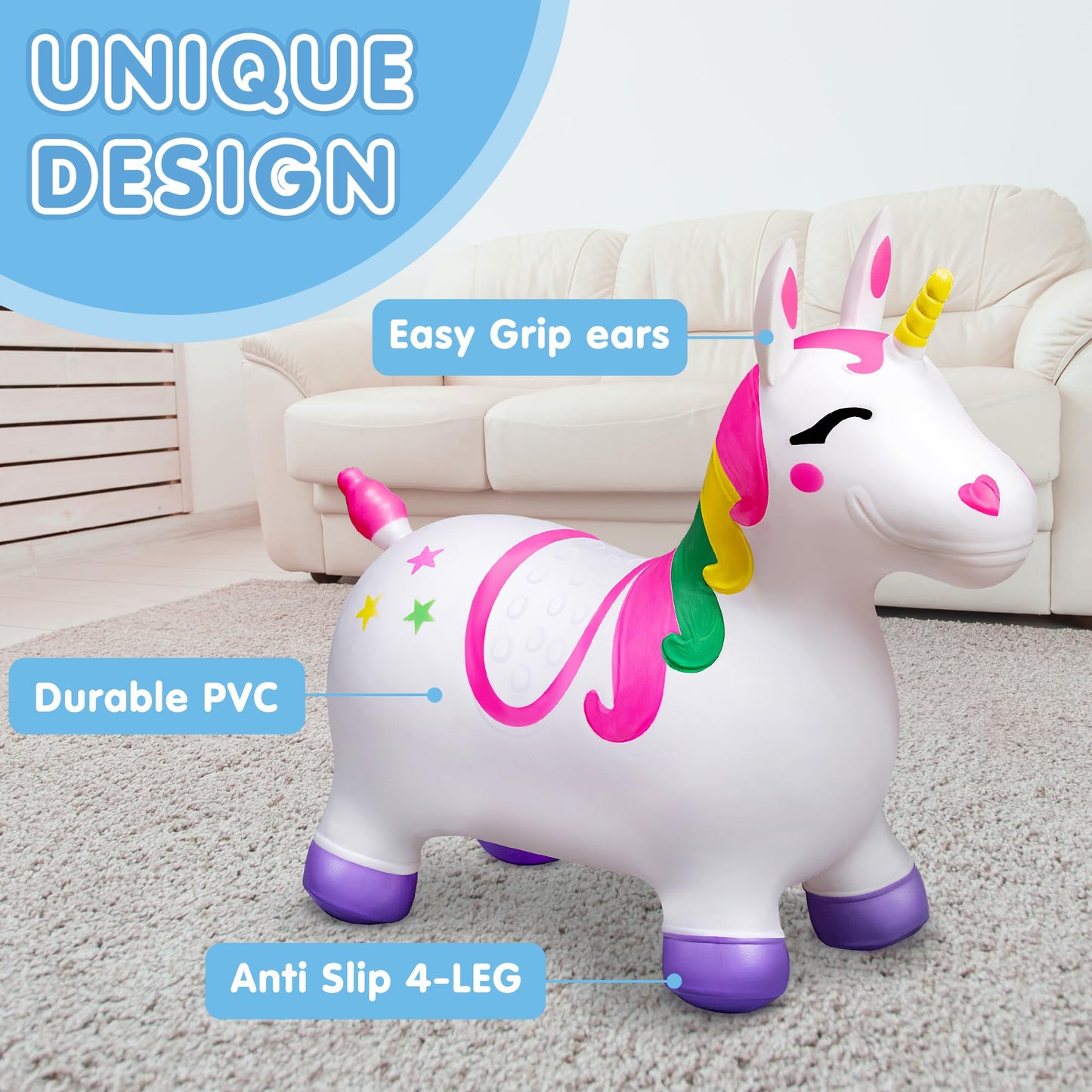 JOYIN Bouncy Unicorn Horse, Kids Ride On Bouncer, Toddler Girl Bouncing Animal Hopper, Inflatable Hopping Toy for Birthday Gift, 18 Months 2 3 4 5 Year Old Kids Toddlers Boys Girls