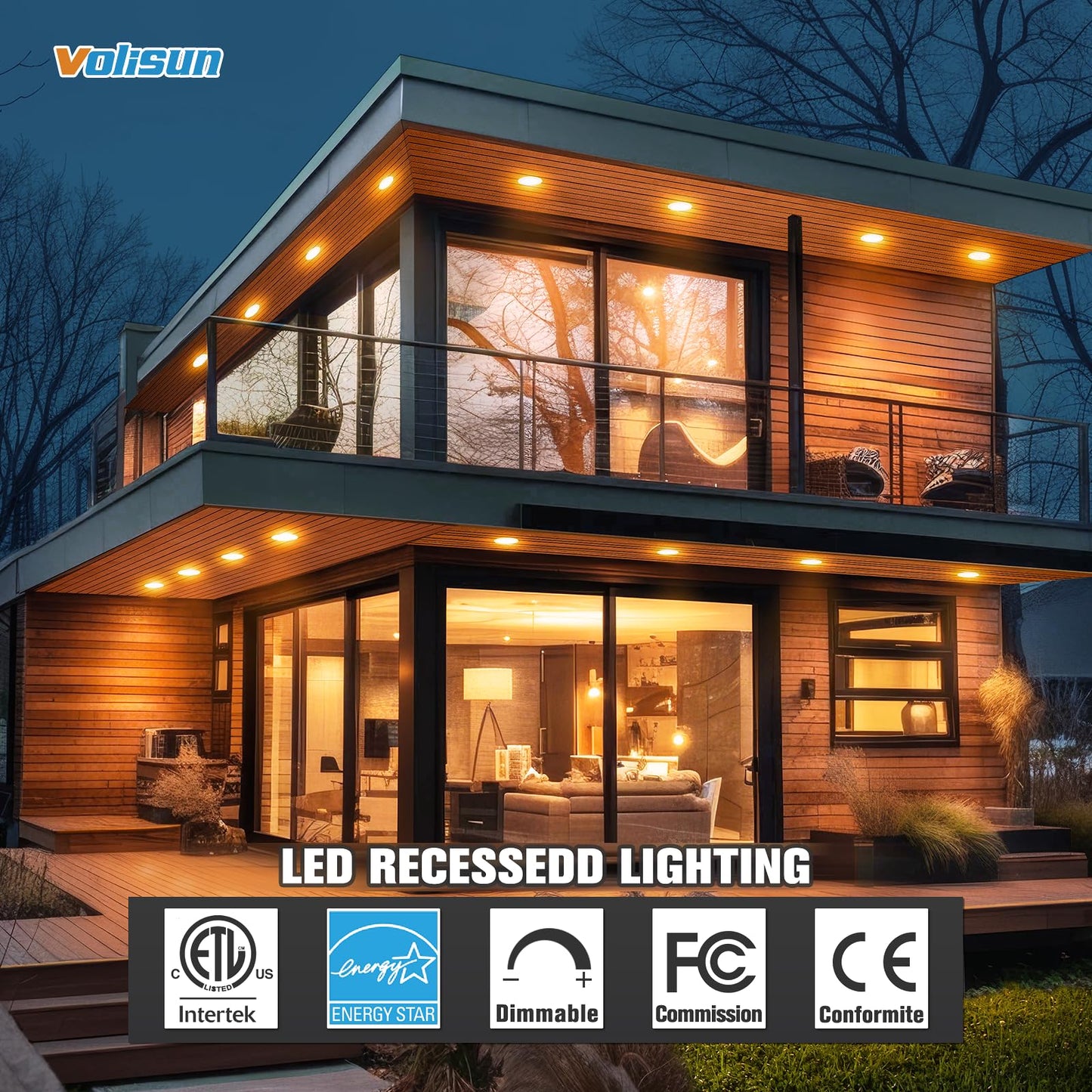 VOLISUN 12 Pack 3 Inch 5CCT Recessed Light with Night Light,Canless LED Recessed Lighting 3 inch,2700K-5000K Selectable,Dimmable Recessed Ceiling Wafer Light,ETL Certificated