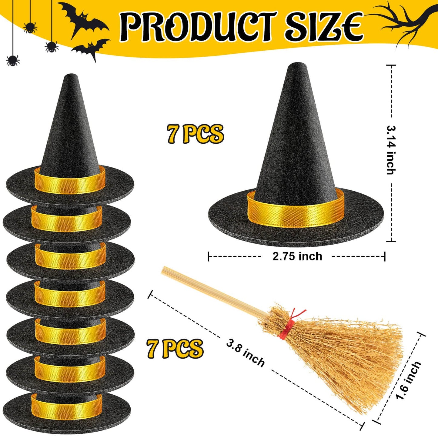 ZHWKMYP 14Pcs Mini Witch Hat, Small Black Witch Hats for Crafts Halloween Party Decor