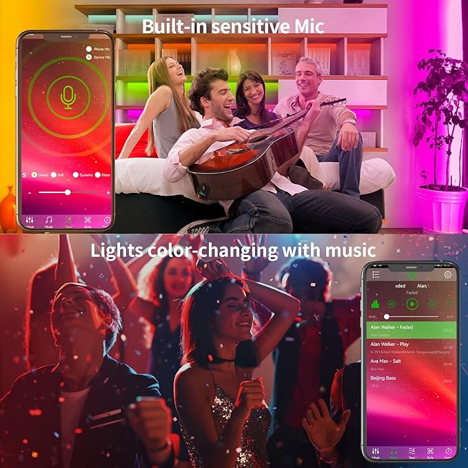 KSIPZE 200ft (2 Rolls of 100 ft) Led Strip Lights RGB Music Sync Color Changing Led Lights with Smart App Control Remote Led Lights for Bedroom Room Lighting Flexible Home Décor