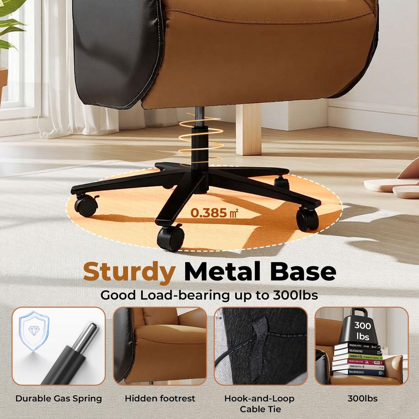 Liftsync Big and Tall Executive Recliner, Adjustable Electric Office Chair 90-155° with Footrest, 4-Position Headrest, 300LBS Heavy Duty, 2-in-1 Base Swivel Desk Chair w/USB, Brown & Black PU Leather