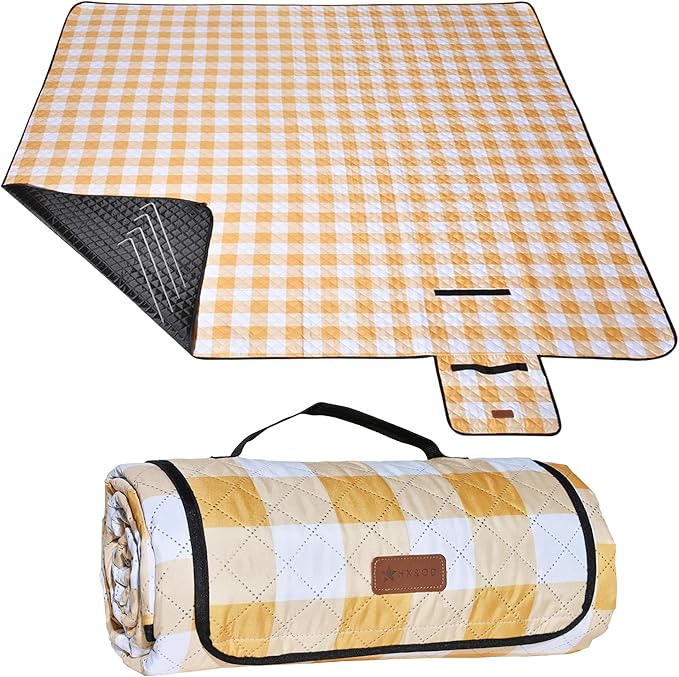 HX&OD Outdoor Picnic Blanket, Extra Large, 80''x60'' Waterproof Foldable Blankets Gingham Picnic Mat for Beach, Camping Gr...