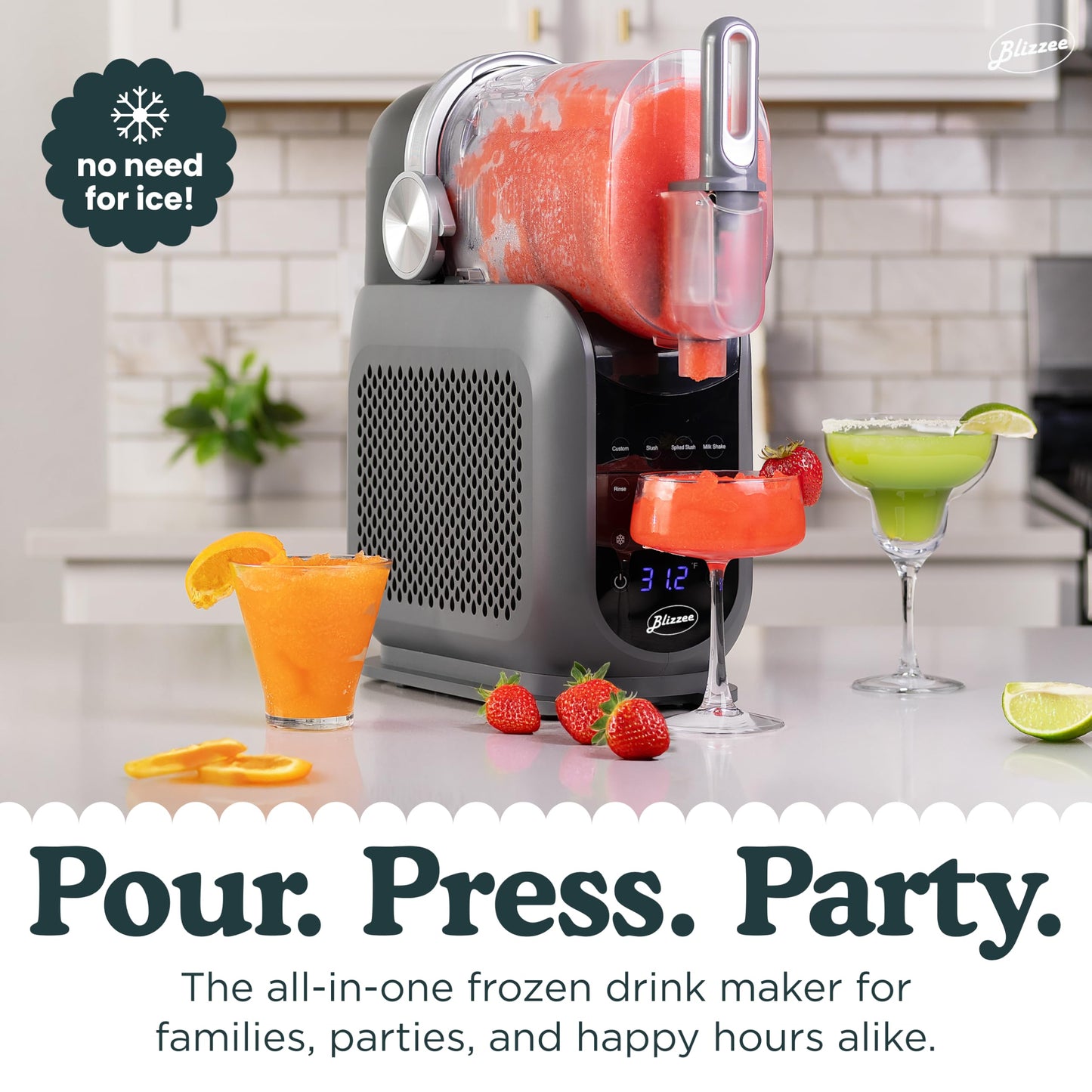 BLIZZEE Slushie Machine for Home 64 oz | Frozen Drink Machine with 6 Preset Programs | No Ice Needed | LED Display | Perfect for Milkshakes, Margaritas, Smoothies, Frappes and More [Dark Grey]