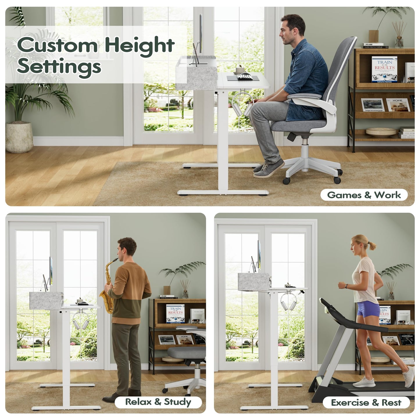 Homall Electric Standing Desk with 2 Drawers, Adjustable Height Computer Desk with Storage Sit Stand Table with Storage Shelf and Splice Board Quick Install for Home Office (White, 55 Inch)