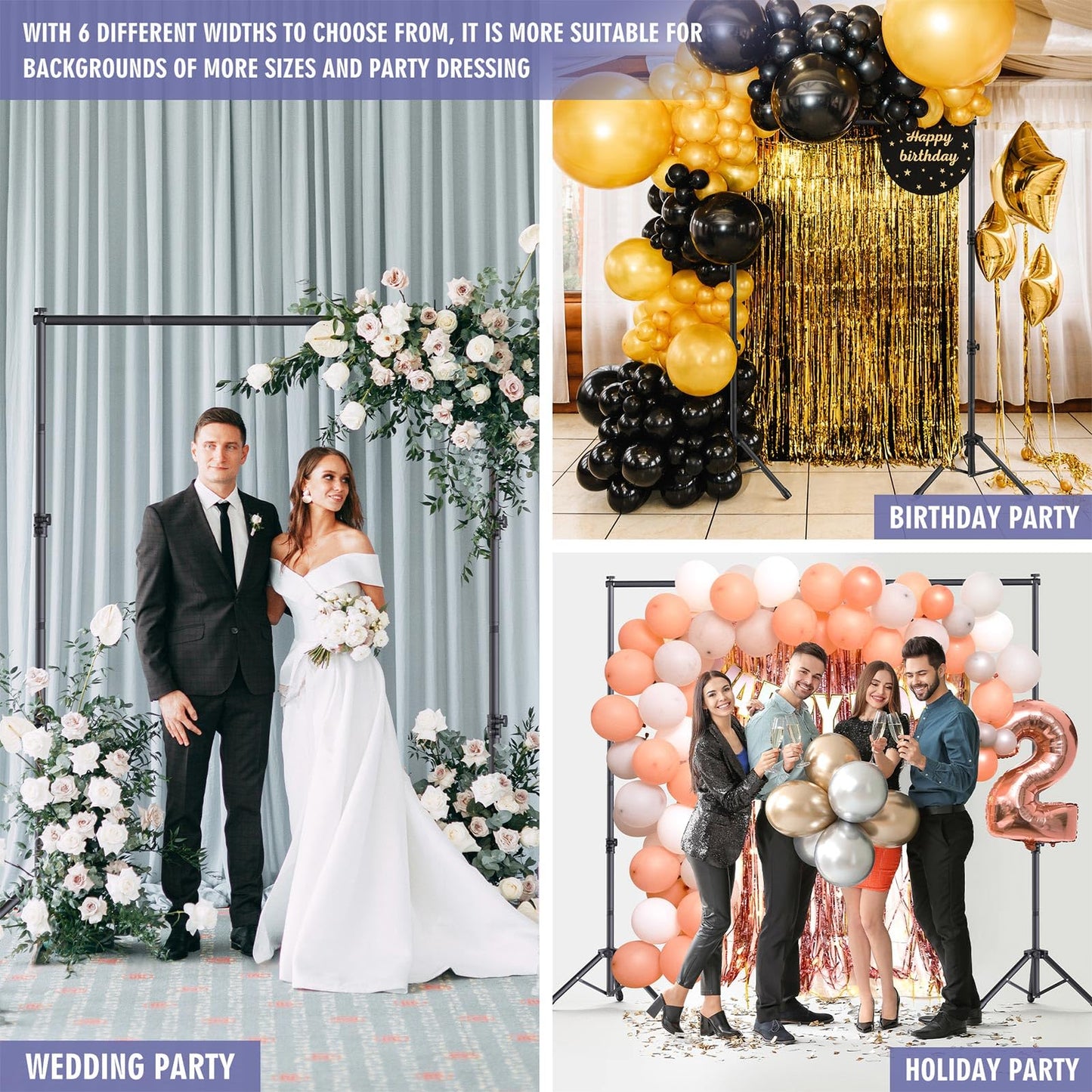 Eocnrhe Backdrop Stand Kit - 6 Widths, 10x7.5ft Adjustable Background Stand for Parties & Studio Photography