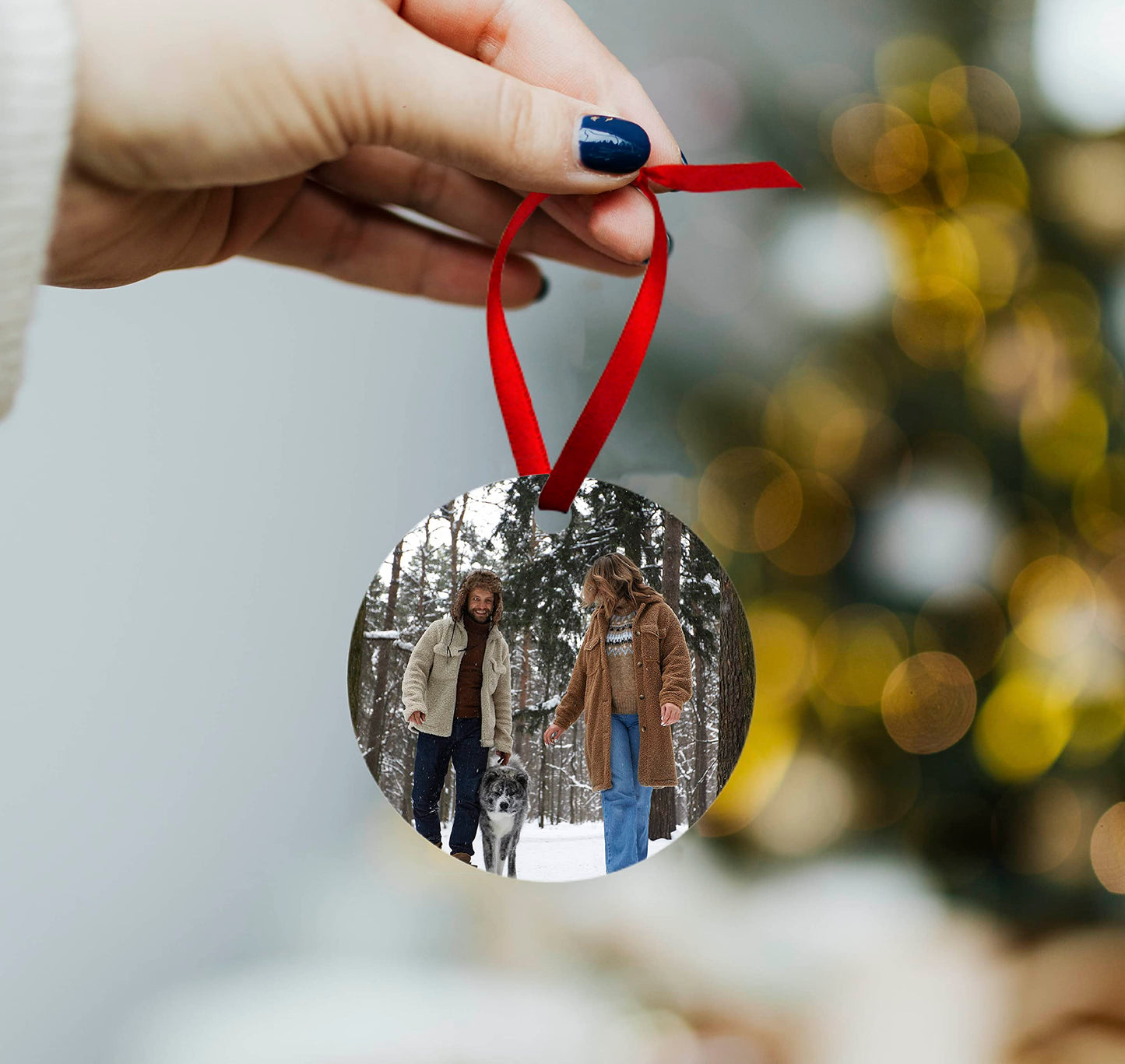Smile Art Design Personalized Photo Christmas Ornament 2023 - Metal Custom Family Picture Ornament - Tree Decorations, Round