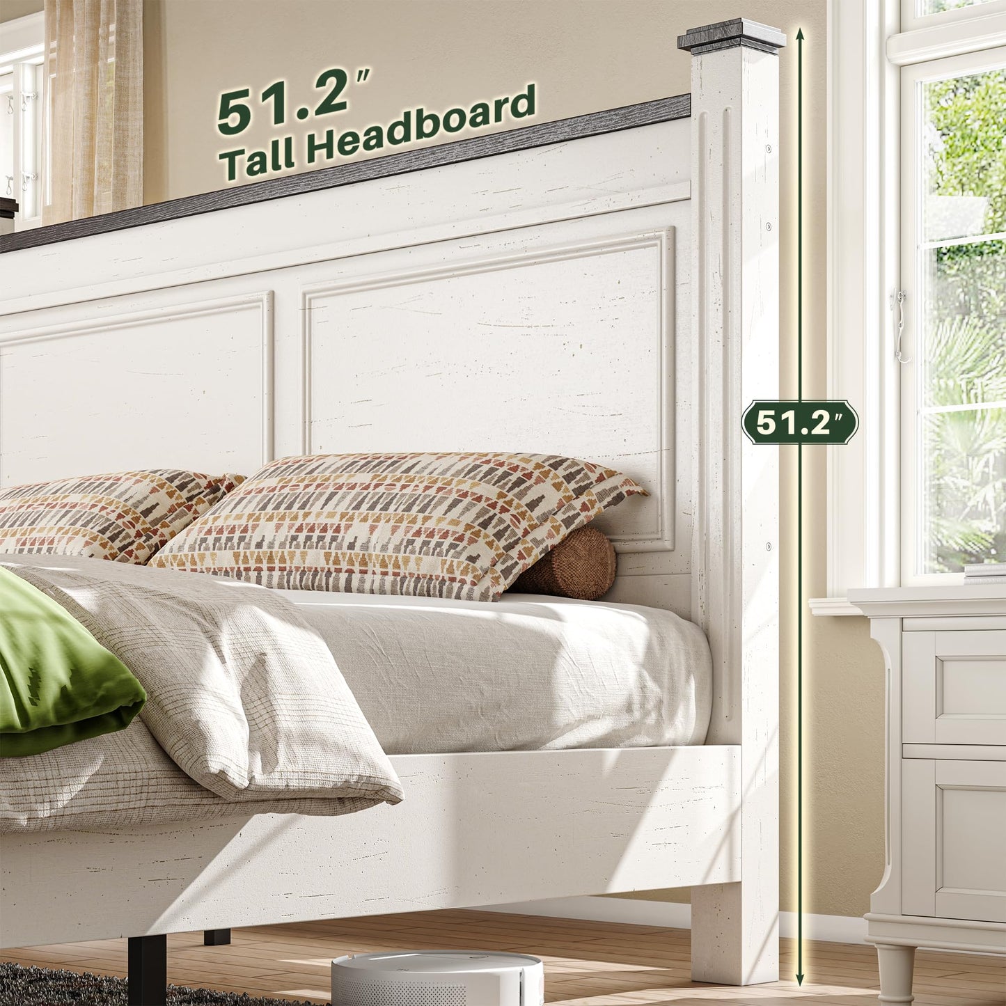 Homkdom Queen Bed Frame with Storage Drawers and 51.25" H Headboard, Modern Queen Size Bed Frame with Storage,NO Noise,No Box Spring Needed,White