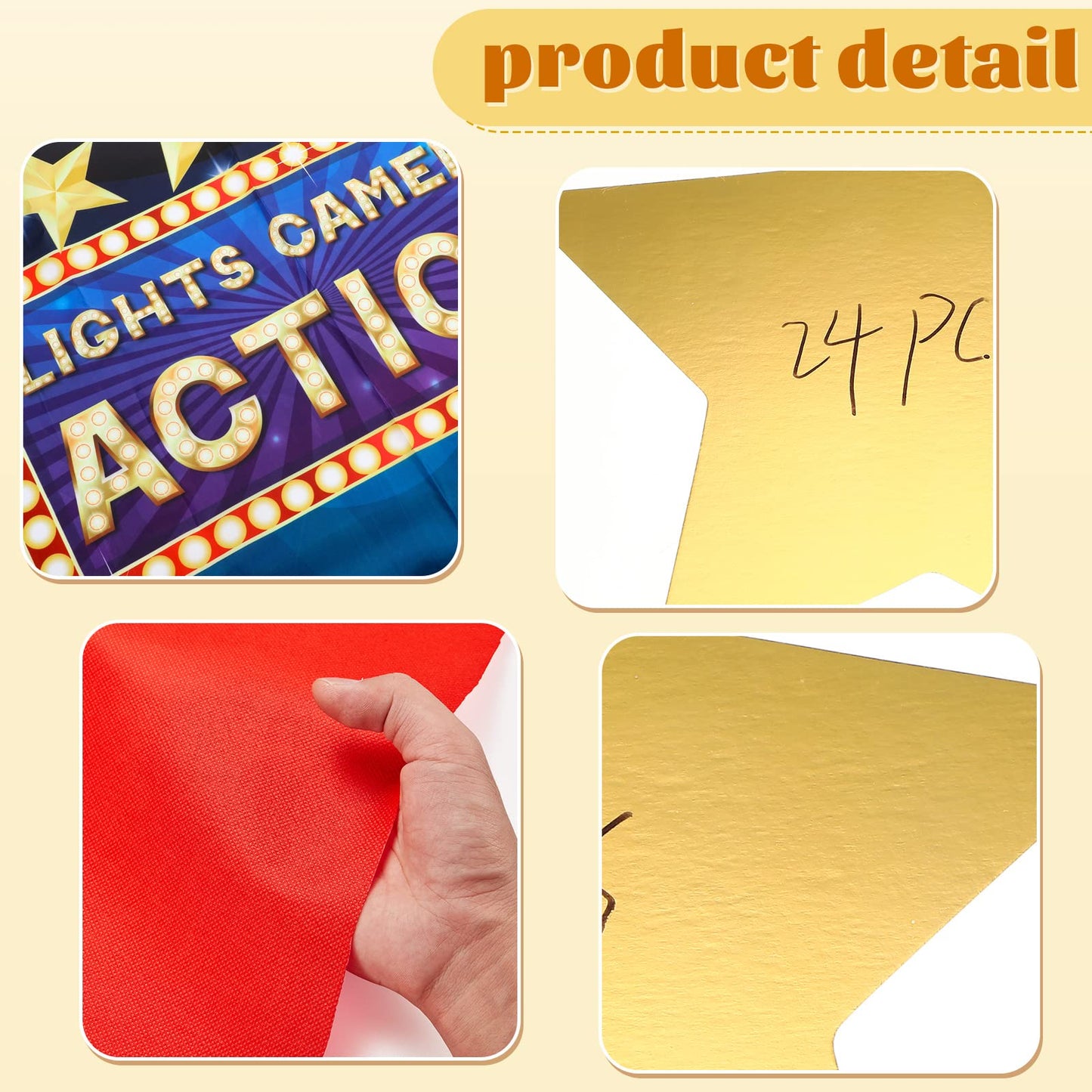 Frienda 6 X 5 Ft Movie Theme Photography Backdrop Red Carpet Party Decorations Red Runner 2.6 X 15 Ft With Carpet Tape And 24 Pi