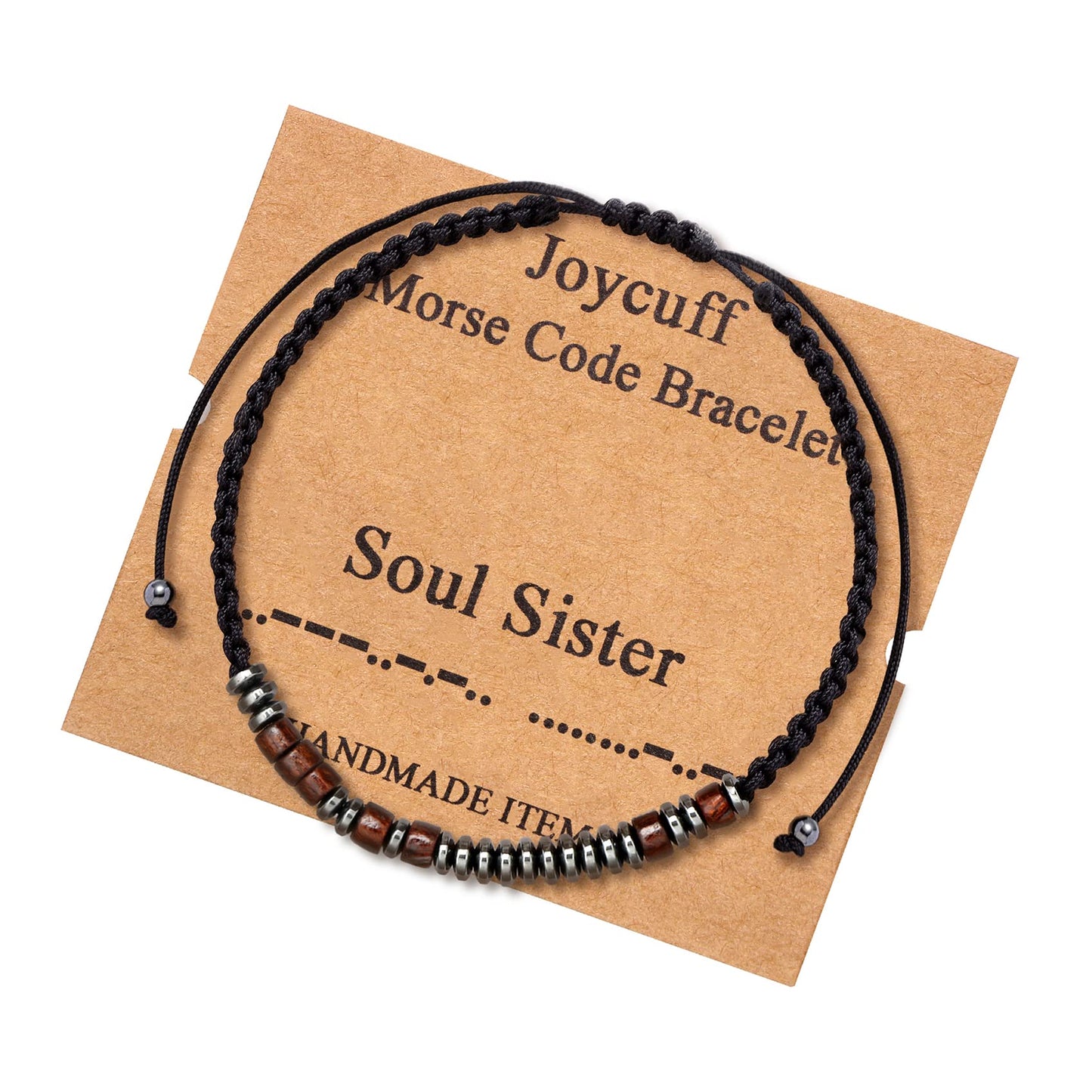 JoycuFF Soul Sister Best Friend Bracelets Morse Code Bracelets Gift for Men Women Birthday Christmas Gifts Cord Wrap Wood Beads