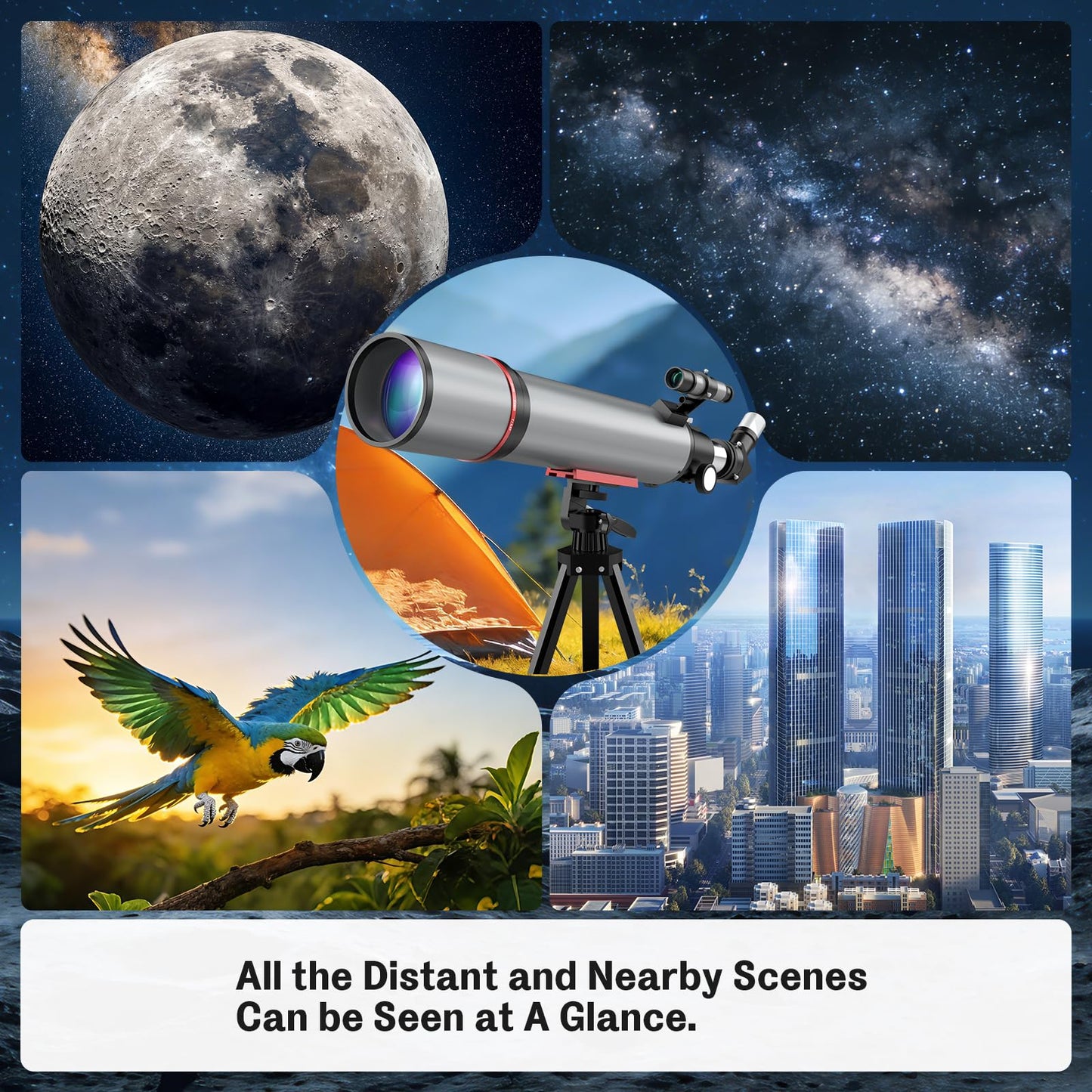 WOZEL Telescope for Adults & Kids - 90mm Aperture 600mm Refractor Portable Beginners Telescope High Powered, Magnification 180X, for Astronomy Planet Observation with Phone Adapter Tripod & Carry Bag