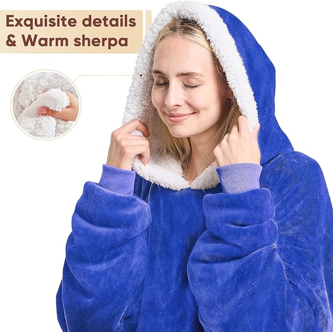 yescool Wearable Blanket Hoodie, Flannel Sherpa Fleece Blanket Sweatshirt for Adults Women Men,One Size Fits All