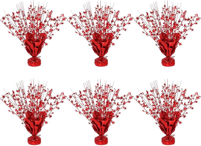 Red Foil Star Centerpiece, 6 Pack Metallic Foil Spray Centerpieces Table Decoration Burst Tabletop Signs and Centerpiece f...