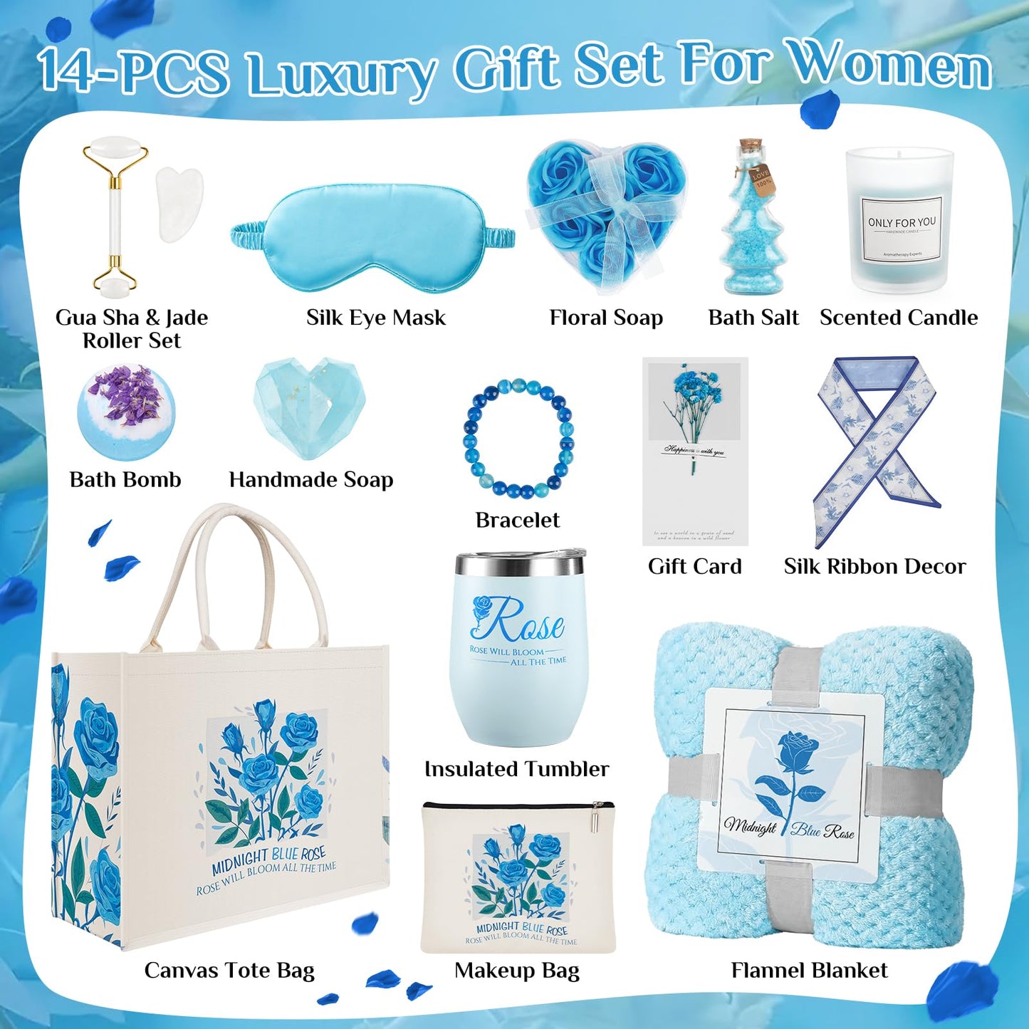 Dallfoll Birthday Gifts for Women, Self Care Gifts, Luxury Spa Gift Basket, Relaxation Bath Sets, Get Well Soon Gifts Package with Flannel Blanket, Tumbler, Ladies Pamper Gifts for Mom, Wife, Friends