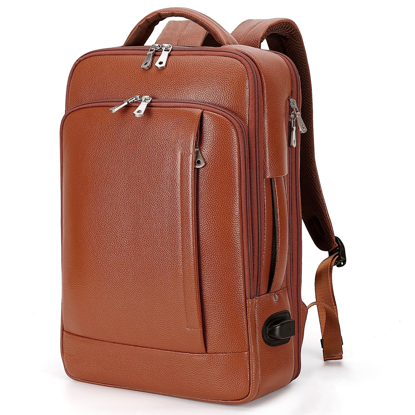 TIDING Expandable Leather 15.6" Laptop Backpack for Men Women, TSA Friendly Business Travel Bag Slim Work Casual Daypack