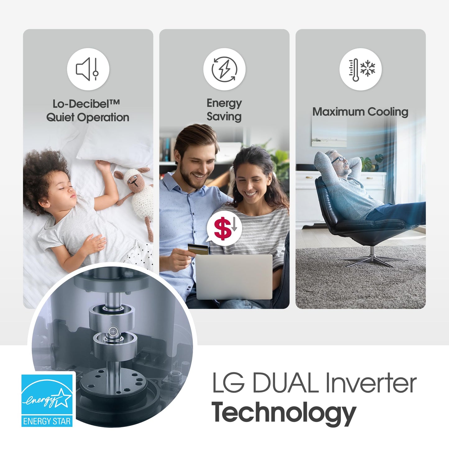 LG 14000 BTU Window Air Conditioner Energy Saving Dual Inverter Remote Control WiFi Enabled Works w/LG ThinQ, Alexa Washable Filer Ultra-Quiet Cools 700 Sq.Ft. for Large Room AC Unit White LW1522FVSM
