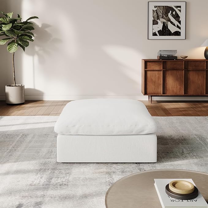 Gtilzria Ottoman,Down Filled Comfort Footrest,Modular Sectional Cloud Sofa for Living Room,Removable Washable Cushion Covers Couch for Apartment,White