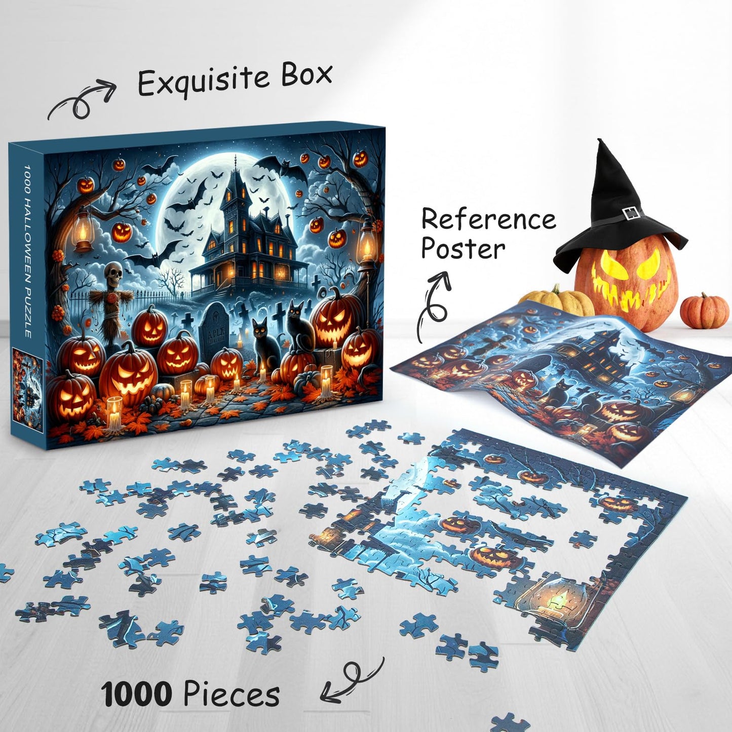 Halloween Nightmare 1000-Piece Jigsaw Puzzle for Adults|Creative Play & Holiday Party Gifts |28 x 20 Inches|Horror Haunted House Pumpkin, Skeleton, Ghost, Grave Theme Puzzles (Halloween -1, 1000)