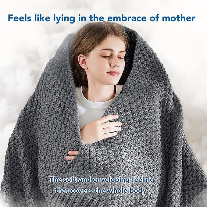 Topcee Knitted Weighted Blanket - 50"x60" 5lbs Cooling Chunky Knit Heavy Blanket for Adults Cable Yarn Knit Decorative No Beads Soft, Cozy and Cooling Weighted Throw Blankets Machine Washable