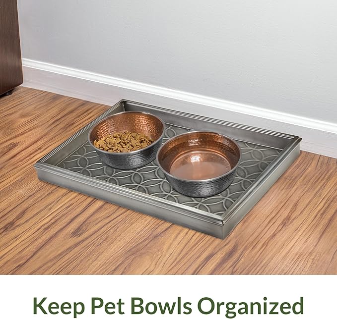 Good Directions Small Boot Tray, Double Circles Multi-Purpose All Weather Decorative Boot Shoes, Plants, Garage, Patio Door, Pet Bowls, 20 inch Entry Indoor Shoe Tray for Apartment, Dark Zinc Gray
