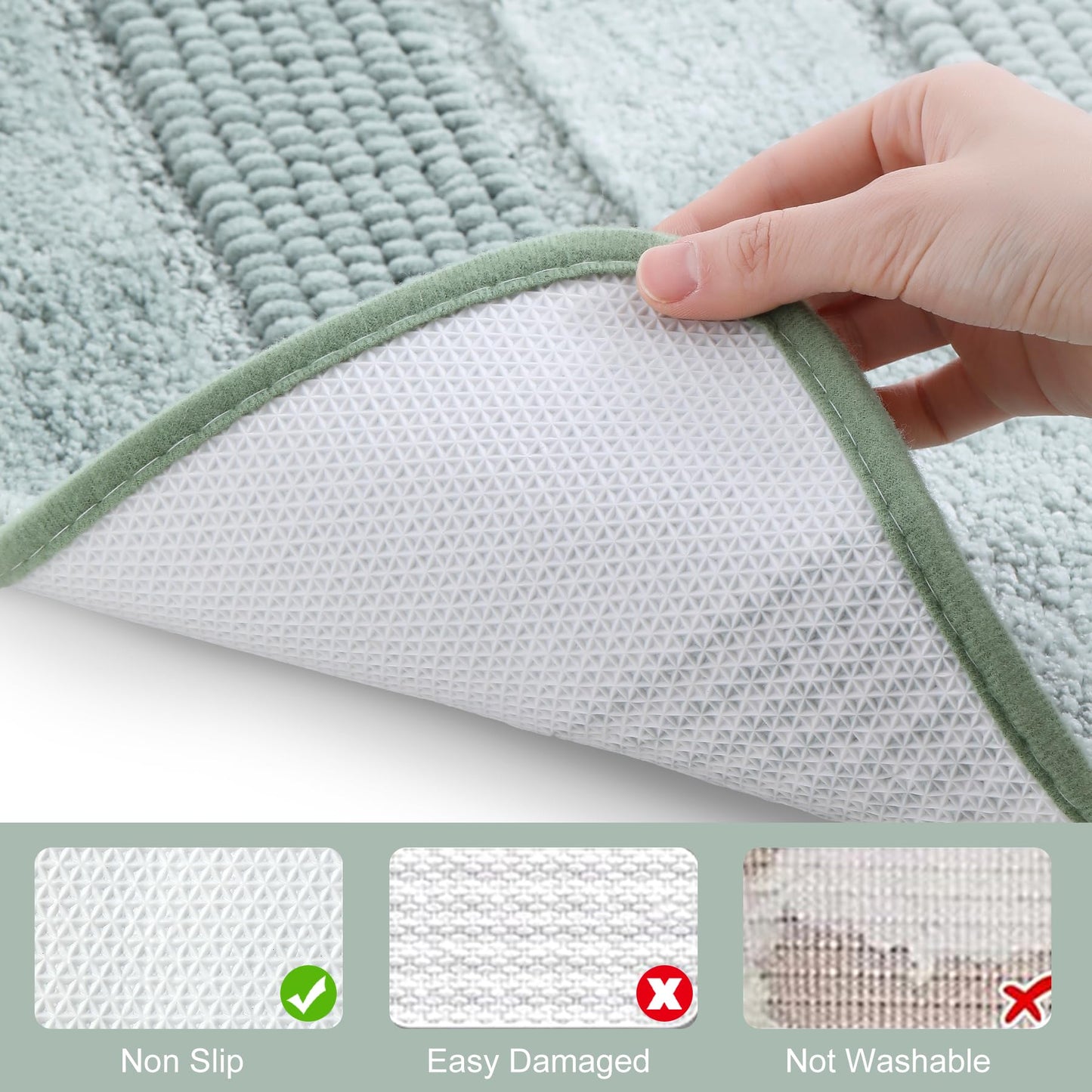 Kmson Ombre Chenille Bathroom Rugs Mat, 17"x24" Non-Slip Bath Mat for Bathroom Floor & Bathtub, Ultra Soft Washable Shaggy Bath Rugs, Fluffy Thick Water Absorbent Microfiber Shower Mat Green