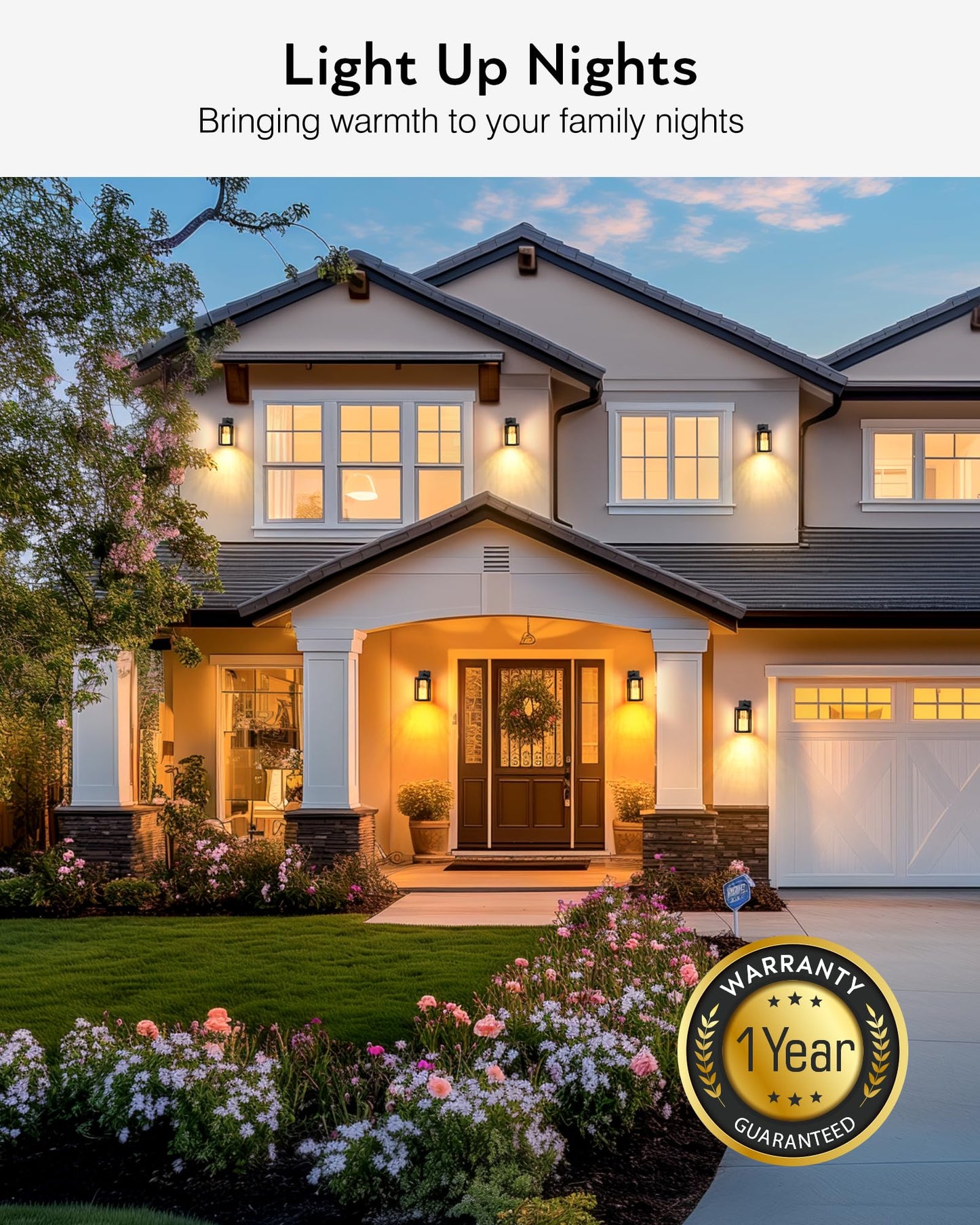 VIANIS Black Exterior Lighting Fixtures Wall Mount for House, 2 Pack Dusk to Dawn Outdoor Porch Light with Integrated 10W LED Light Source Crystal Bubble Glass, Anti-Rust Exterior Wall Sconce Lantern