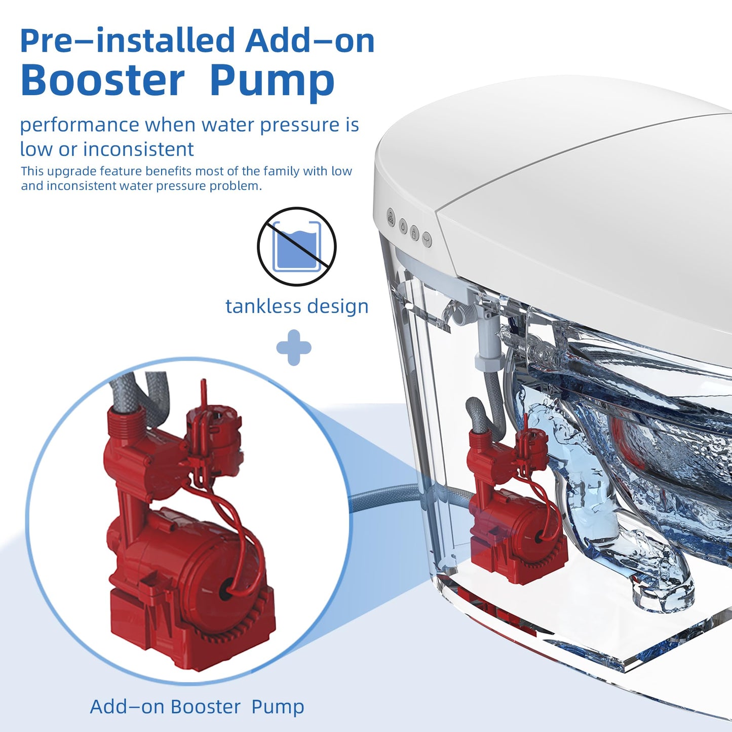 WOODBRIDGE B0970S One Piece Elongated Smart Tankless Bidet Toilet, ADA Height, Auto Flush, Foot Sensor Operation, Heated Seat with Integrated Multi Function Remote Control in White