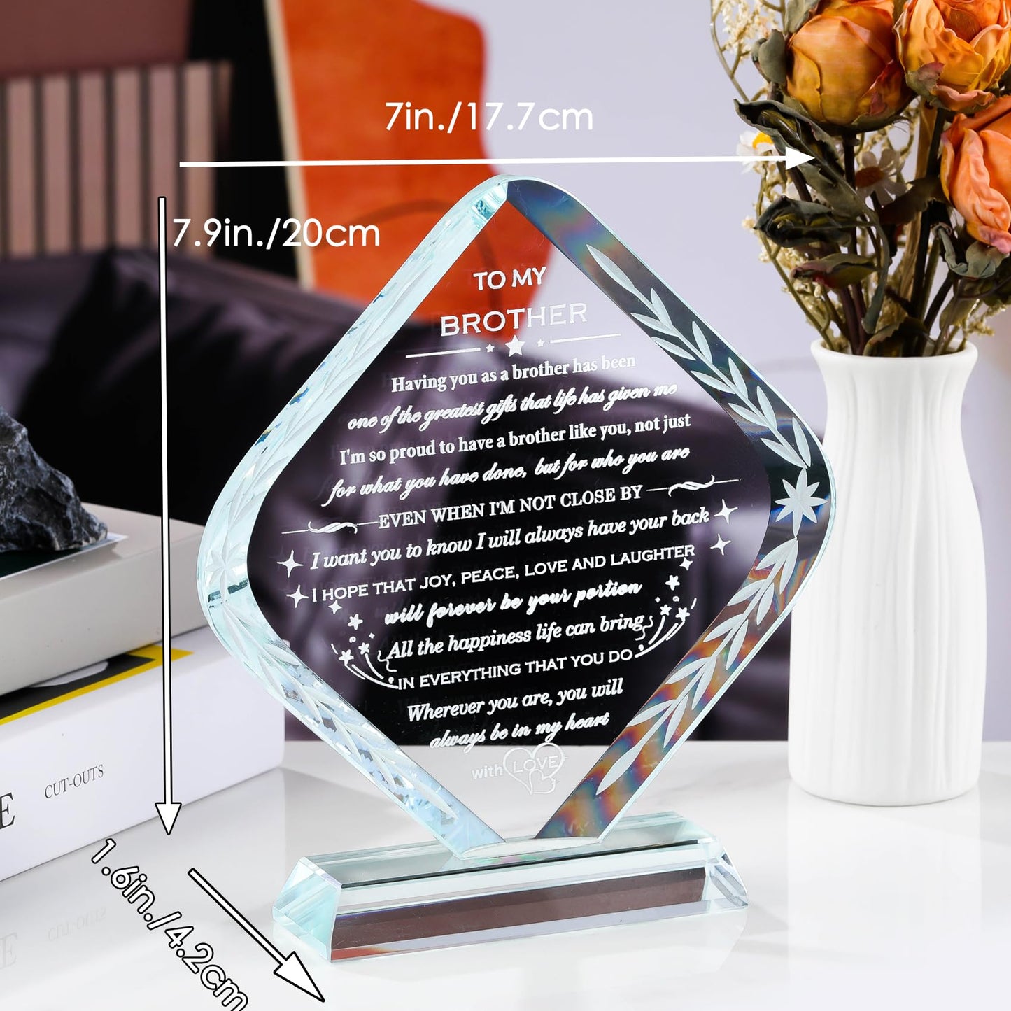 Gifts for Brother Meaningful Brother Birthday Gifts from Sister Brother Laser Engraved Crystal Keepsake for Best Fathers Day Christmas Graduation Gift for Brother Adult