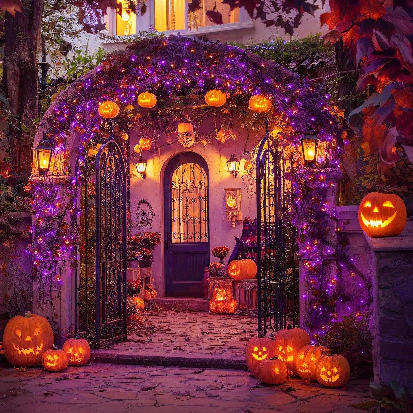 JMEXSUSS Orange and Purple Halloween Lights Battery Operated, Each 33 FT Indoor Halloween Lights Outdoor Waterproof, 2 Pack 100 LED Christmas Light for Christmas Tree Decor