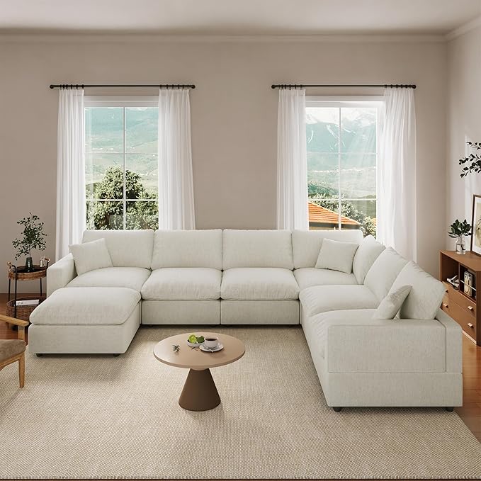 Cloud Couch Modular Sectional Sofa, 123.8" 7-Seater U Shaped Sectional Couches for Living Room, Convertible Cloud Sofa with Ottoman, Down Filled Wide & Deep Seat, Removable Washable Cushion Covers