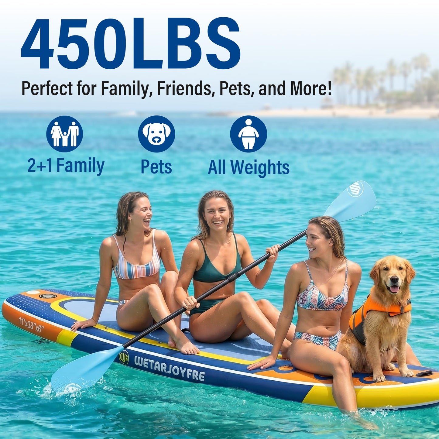 WETARJOYFRE Inflatable Stand Up Paddle Board, 11' x 33" x 6" Extra Wide SUP with Premium Accessories, Non-Slip Deck ISUP for All Skill Levels, Adults, Youth, Fishing, Yoga, Floating on Ocean & Lake