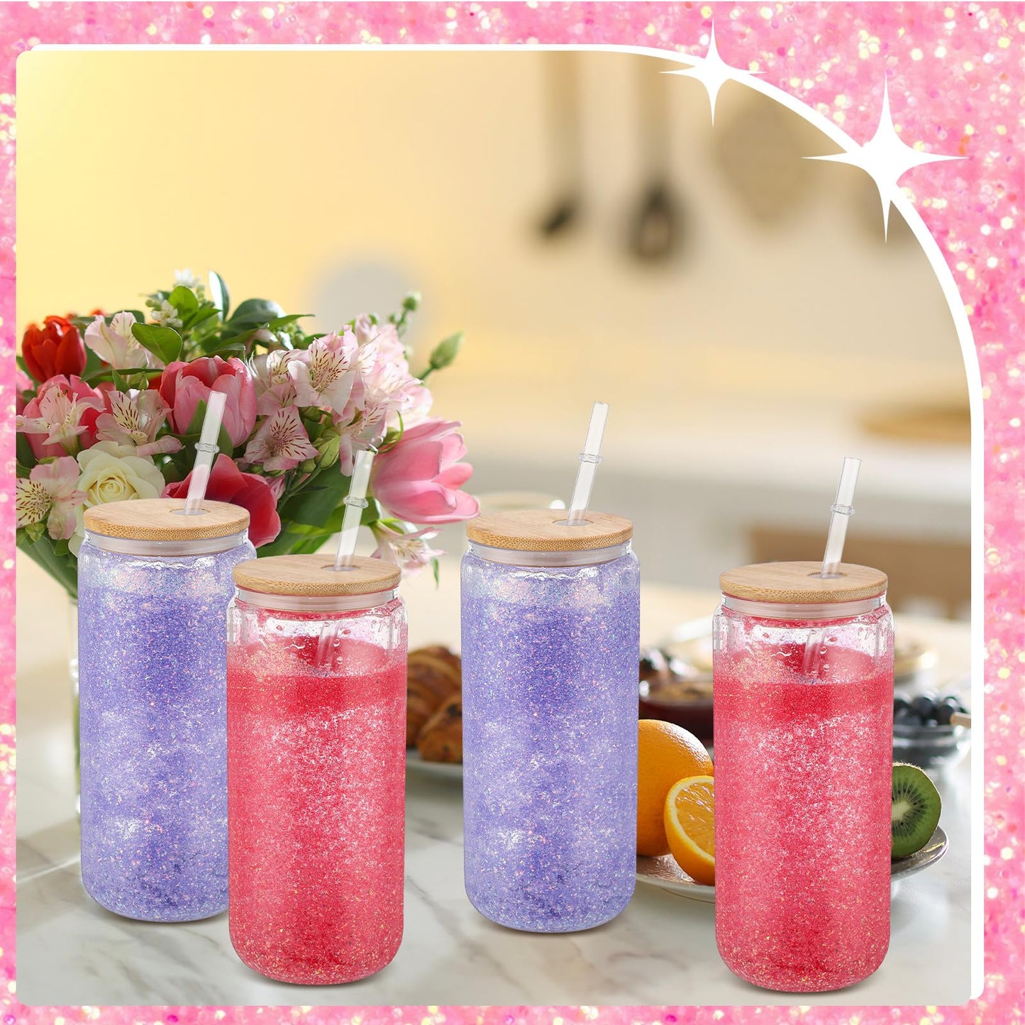 Skylety 9 Pcs Snow Globe Tumbler Supplies for Glitter Snow Globe Kit DIY Glass Cup Gift 16oz Pre Drilled Double Wall Cup with Lid and Straw Squeeze Bottle Funnel Tweezer Bent Syringe(Log Color)