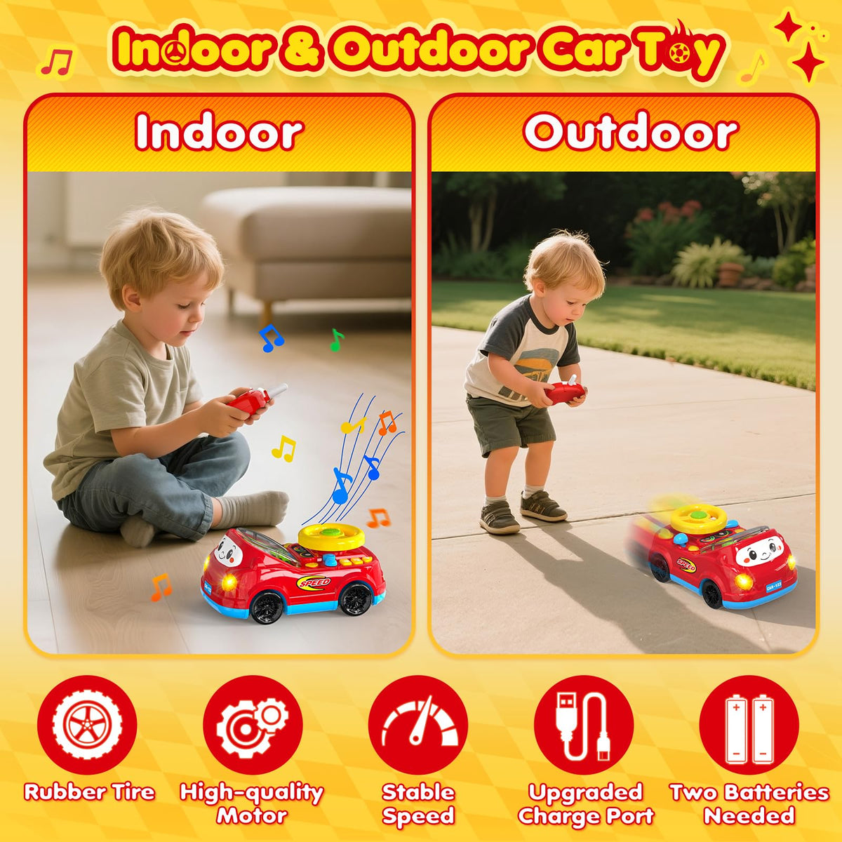 Toddler Toys For Ages 2-4 Boy - Remote Control RC Push Car Racing Adventure Steering Wheel Driving Games,Interactive Learning Educational Christmas Birthday Gift For Kids Age 2 3 4(Yellow Red)
