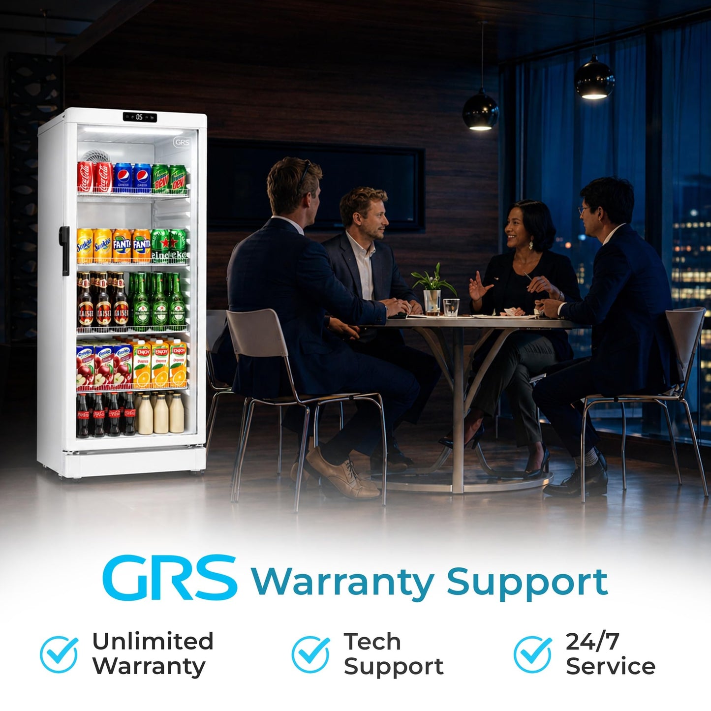 GRS Commercial Display Refrigerator with Glass Door Lock | Cool Air Flow & Temperature | Beverage Cooler, Drink and Wine Fridge with Adjustable Display Shelf for Stores and Bars | Silver, 6.0 Cu. Ft