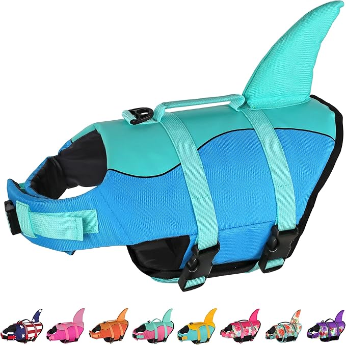 Dogcheer Dog Life Jacket, Cute Shark Dog Life Vest for Swimming Boating with Superior Buoyancy and Rescue Handle, Adjustab...