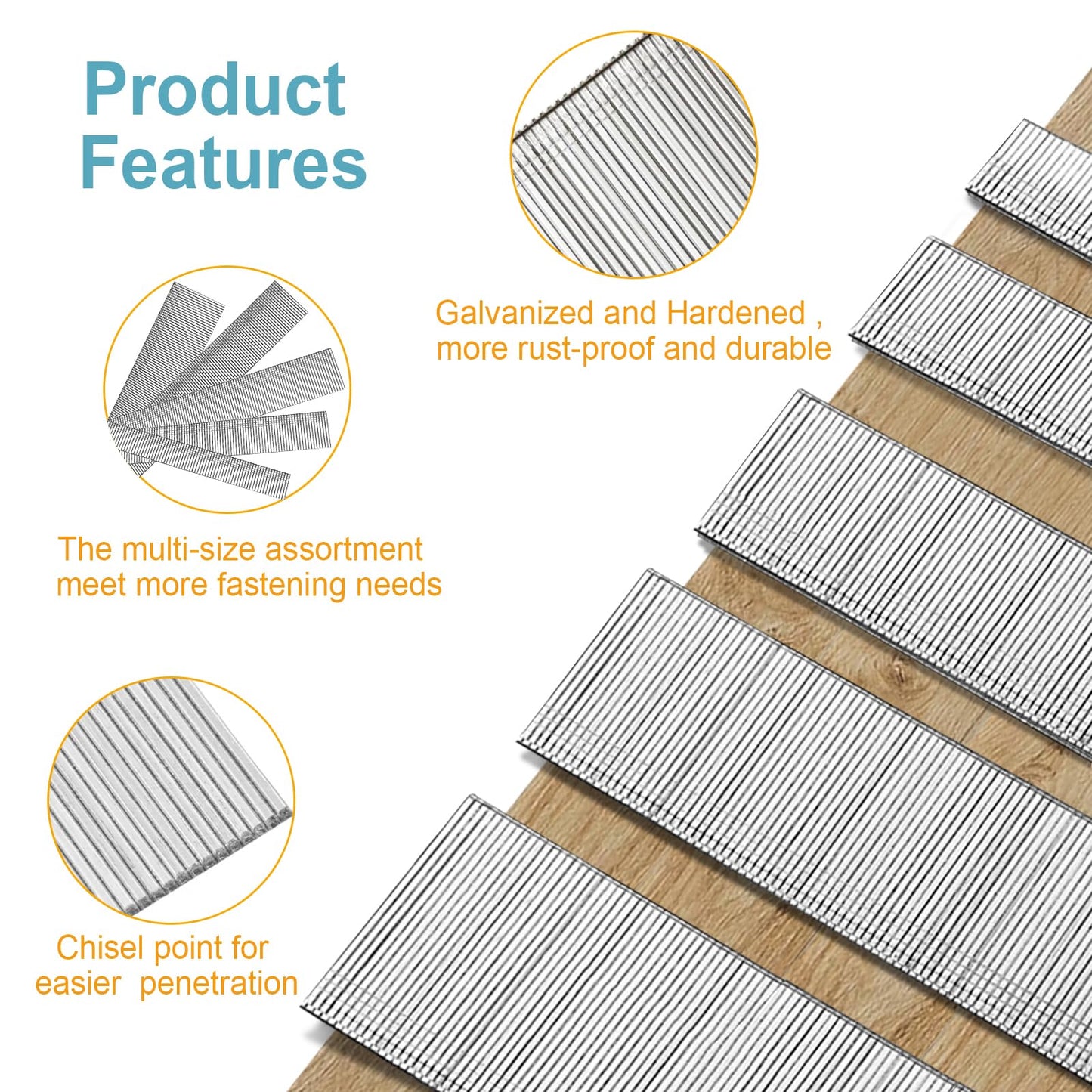 18 Gauge Brad Nails, Galvanized Nail Gun Nails for Pneumatic, Electric Brad Nail Gun, 18 GA Brad Nails (Combination 1500PCS)