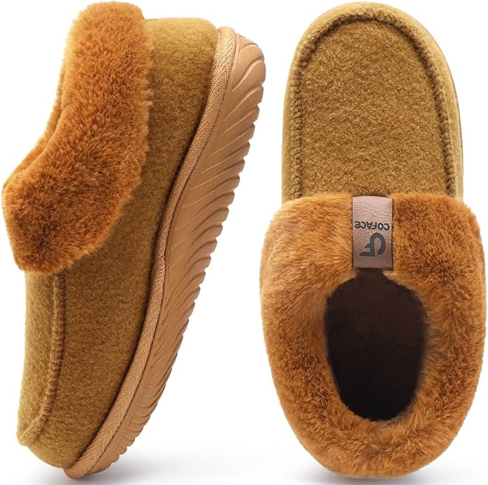 COFACE Women's Memory Foam House Slippers Arch Support Moccasin Winter Shoes Ladies Warm Fuzzy Faux Fur Collar With Indoor...