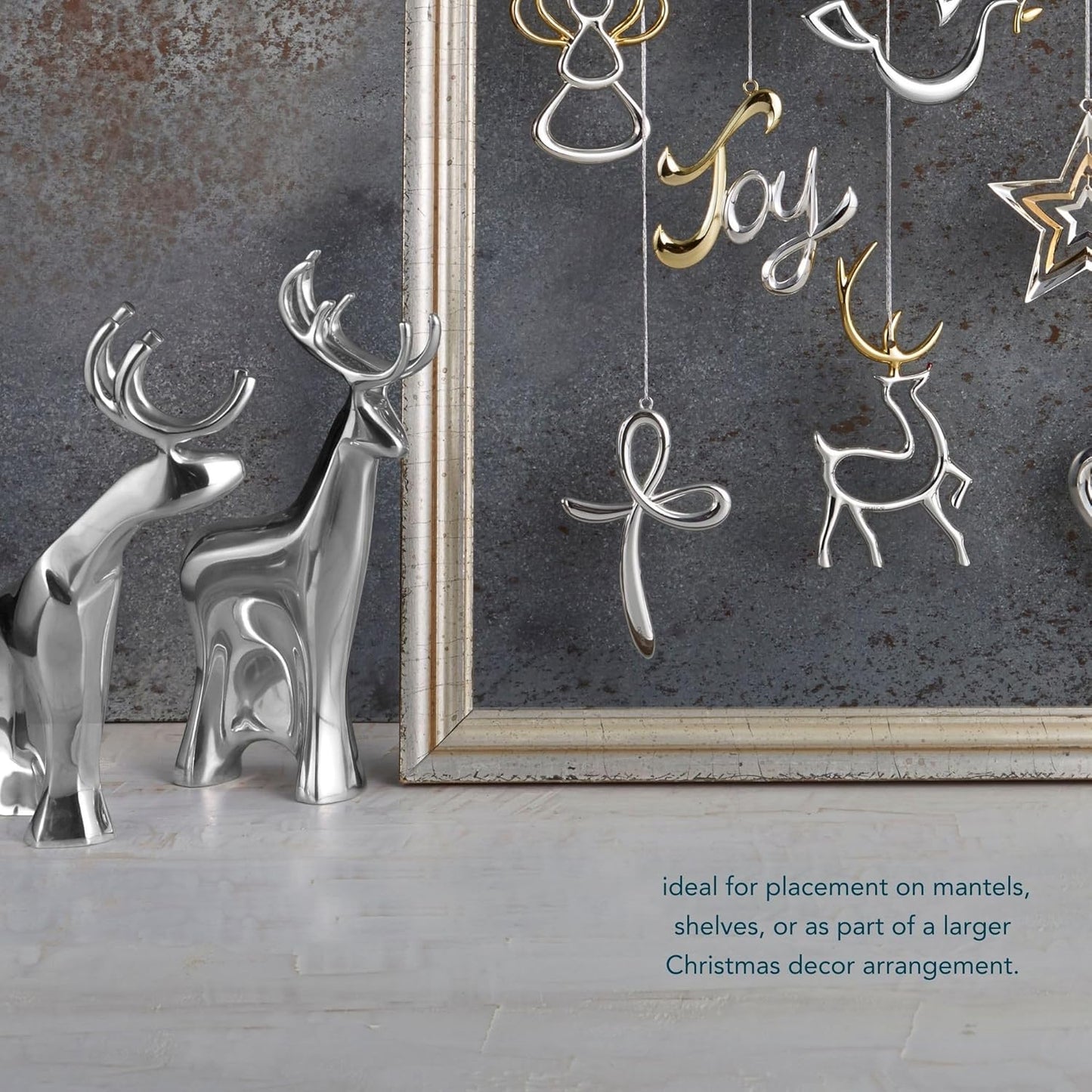 Nambe Miniature Reindeer and Sleigh Set – Holiday Collectible Figurines, Christmas Tabletop Décor for Festive Seasonal Displays, Joyful Winter Centerpiece, Alloy Sculptures for Mantel, Shelf or Table