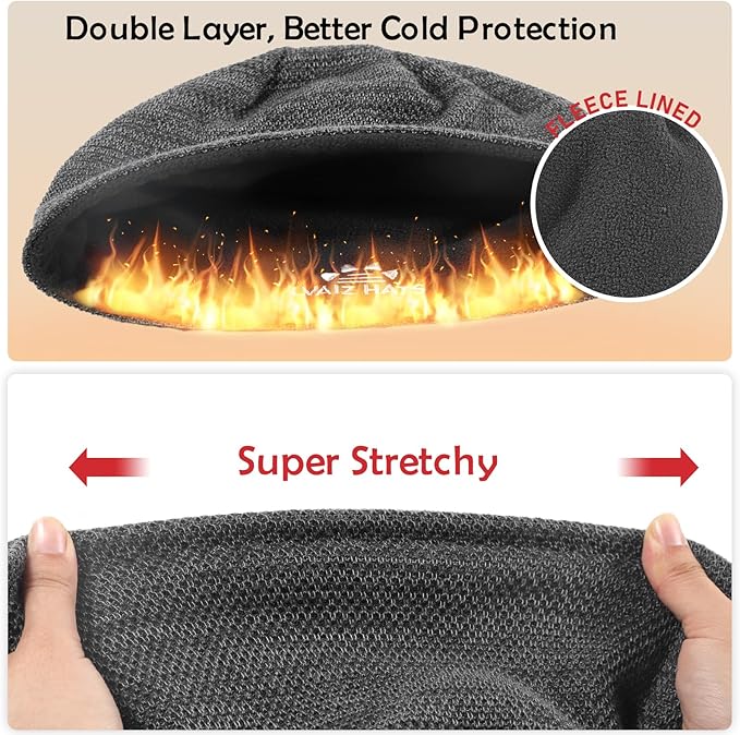 Lvaiz Mens Winter Beanie Hat Warm Fleece Lined Skull Cap for Men Reversible Women Windproof Watch Hat Knit Warm Unisex Beanie