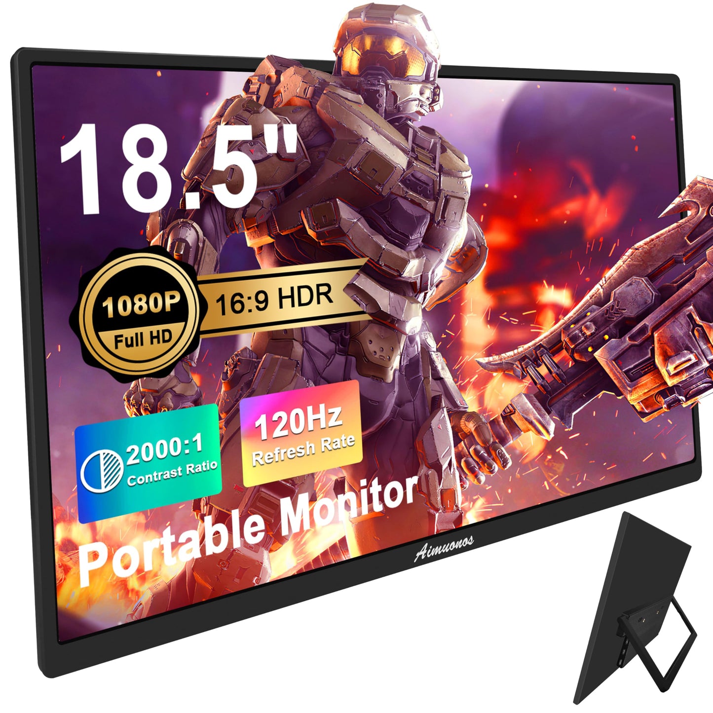 Aimuonos 18.5Inch Portable Monitor For Laptop,1080P Laptops Monitors 120Hz Fhd Hdr Plug&Play Hdmi Ips Display Dual Speakers Trav