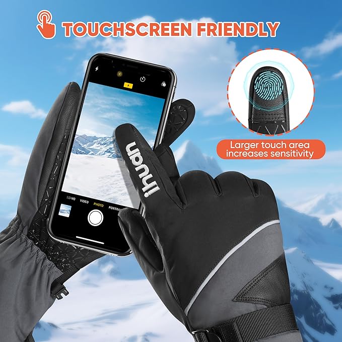 ihuan Winter Waterproof Ski Gloves Men Women, Snow Warm Cycling Cold Weather, Driving Biking Running