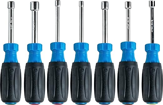 Jonard Tools ND-631 Nut Driver 7-Piece Set, Hex Nut Sizes 3/16", 1/4", 5/16", 11/32", 3/8", 7/16", 1/2" with 3" Hollow Sha...