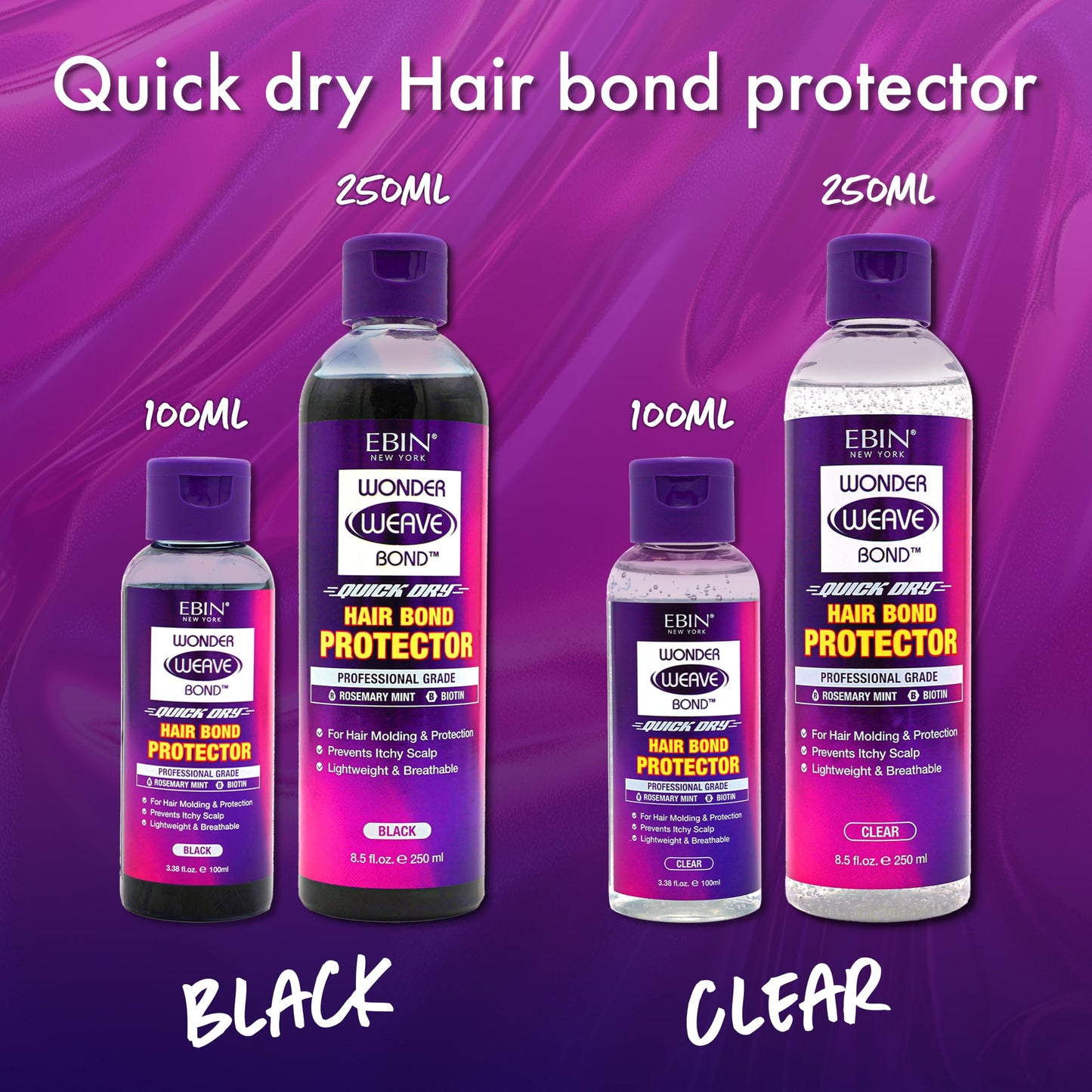 EBIN NEW YORK Wonder Weave Bond Hair Protector (Clear) 3.38 Fl Oz - Quick Dry Protective Shield for Quick Weave - Lightweight, R