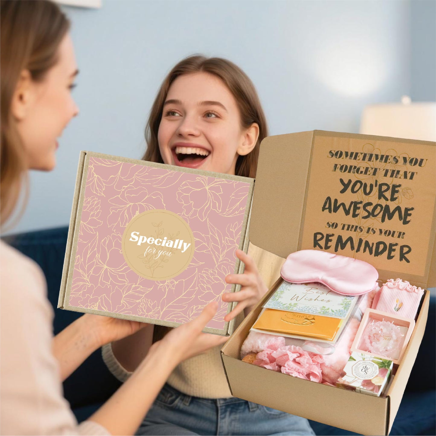 Birthday Gifts for Women Self Care Gifts Get Well Soon Gifts, Rose Relaxing Spa Gifts Basket Care Package w/Luxury Flannel Blanket, Unique for Mom Her Friend Sister Wife Grandma