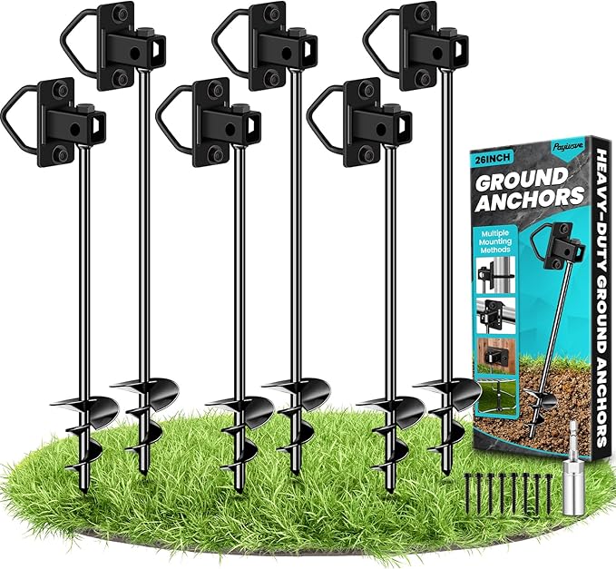 Payivsve Ground Anchors Screw in, Multi-Purpose Trampoline Stakes Heavy Duty, 3" Wider Spiral Mobile Home Anchors Hurricane Earth Anchor for Trampoline, Storage Shed, Swing Sets, Carports