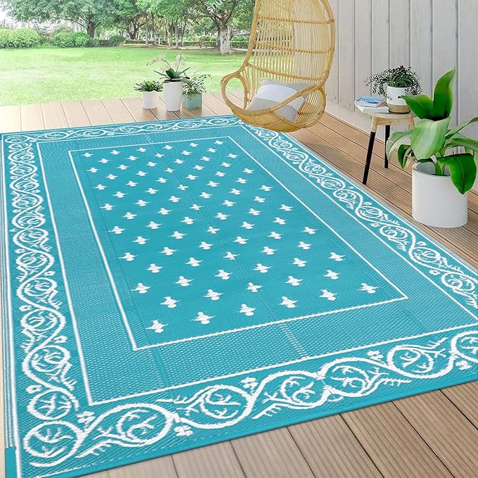 Pauwer Waterproof Outdoor Rug 6x9, Reversible Plastic Straw Patio Camping Rug, Indoor Outdoor RV Mat Carpet for Deck, Camp...