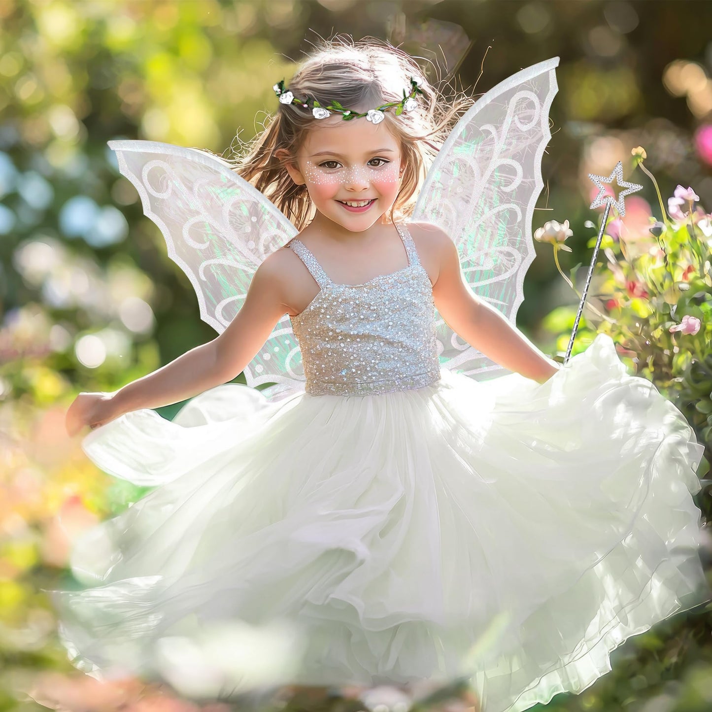 U-Zomir Fairy Wings Costume for Women and Girls, Sparkle Butterfly Angel Wings Halloween Costume Dress up Cosplay Party Favor