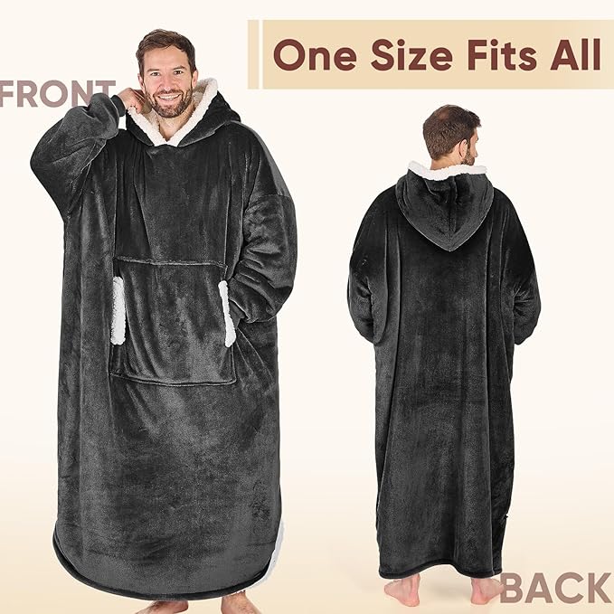 yescool Wearable Blanket Hoodie, Flannel Sherpa Fleece Blanket Sweatshirt for Adults Women Men,One Size Fits All
